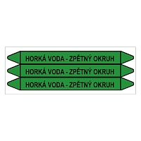 Značení potrubí, horká voda - zpětný okruh,3 ks, 355 × 37 mm